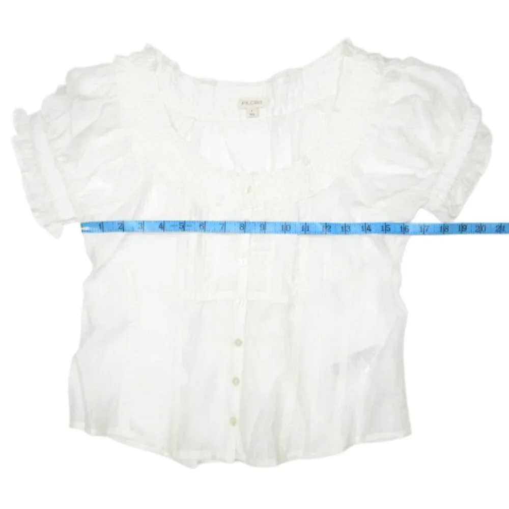 Anthropologie Pilcro Short-Sleeve Sheer Silky Blouse White S - Picture 5 of 13